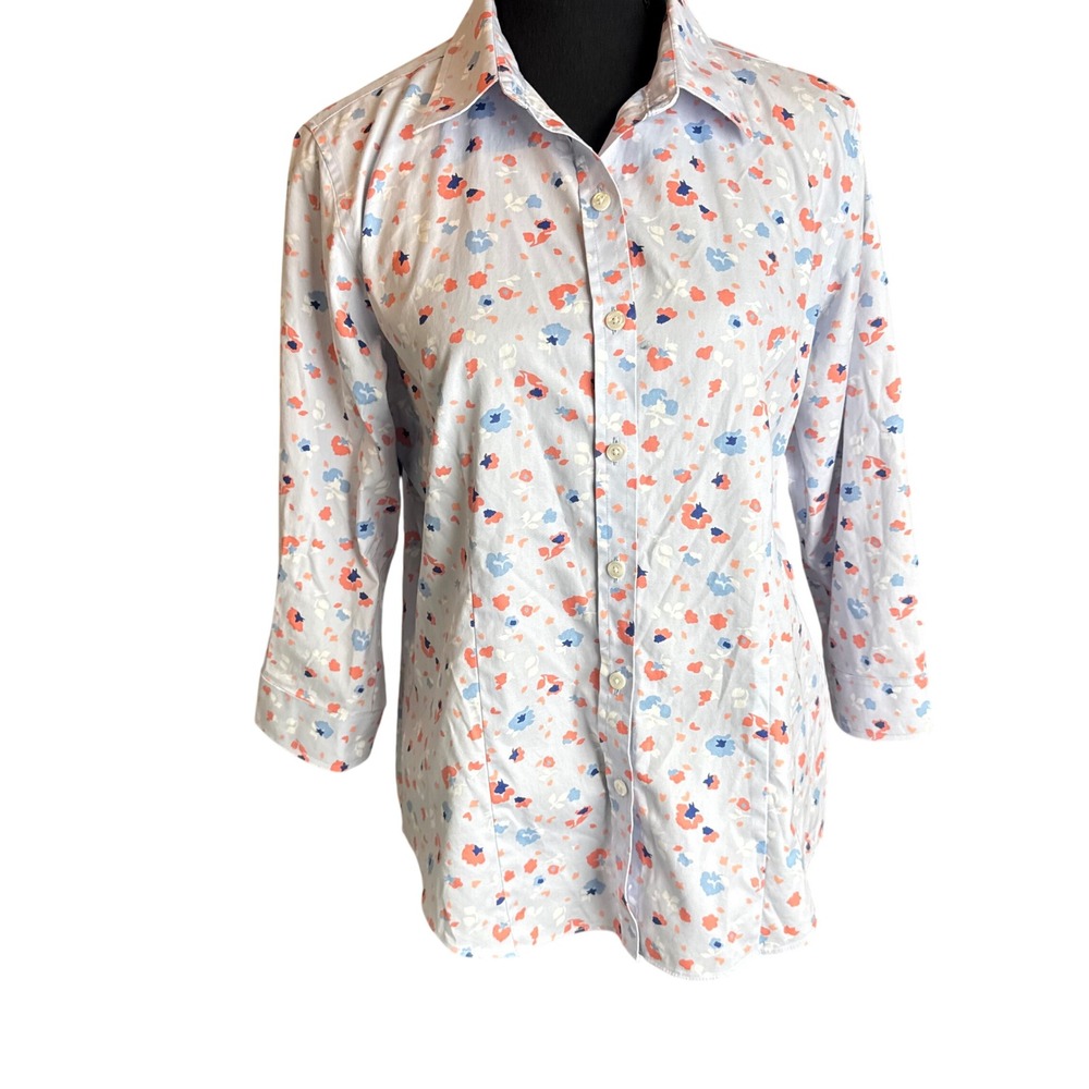 L.L.Bean Women's Small Wrinkle Free Floral 100% Cotton Button Up Shirt
